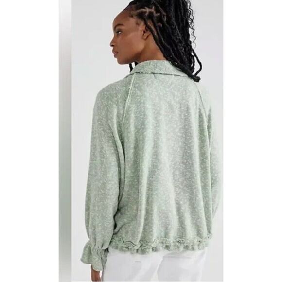 FP Beach Free People Mara Cardi •M• Terry Taupe Pink Puff Sleeve Tassel Jacket - Picture 2 of 15